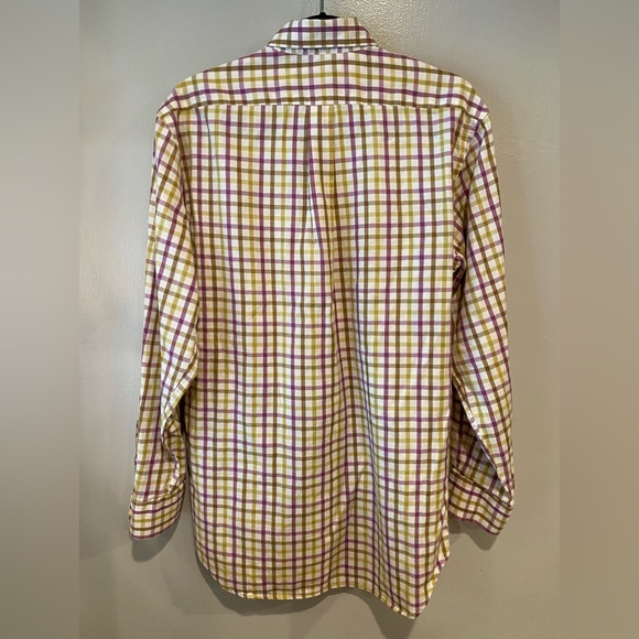 Peter Millar Plaid Button Down Mens Shirt Size M 100% Cotton Purple Green White - Picture 3 of 9